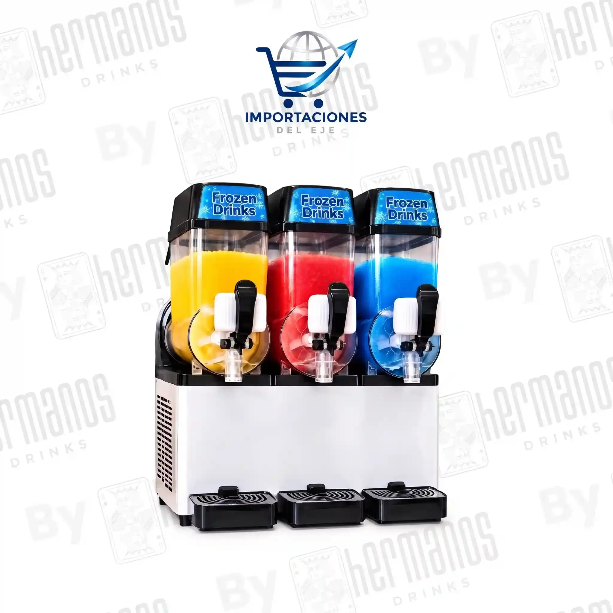 Granizadora de 3 tanques — La máquina de la casa: tres tanques con su propio frío y su batidor. Es la que va en cada sede y la que sale a los eventos grandes