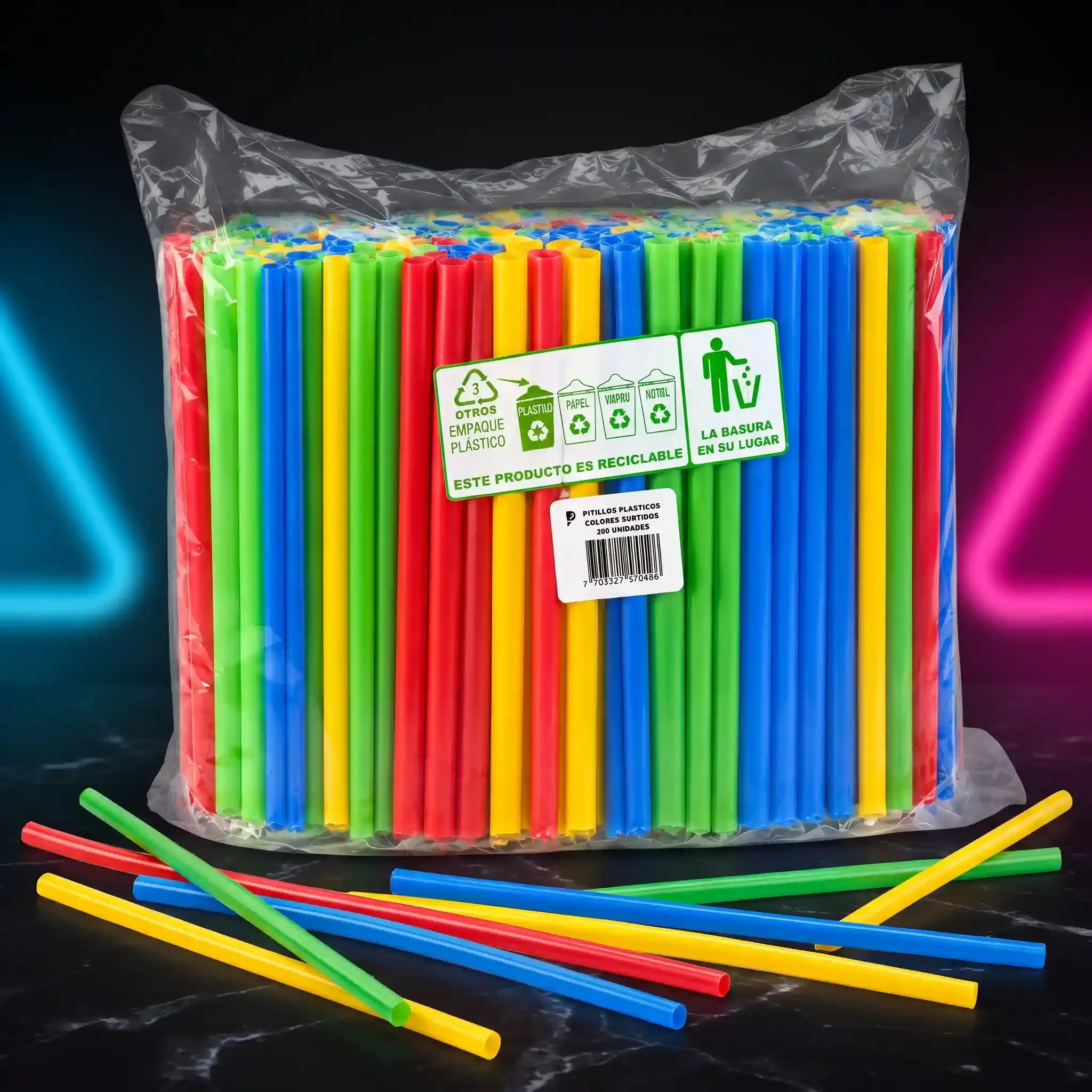 Pitillo jumbo 10 mm colores ácidos — x 250 und